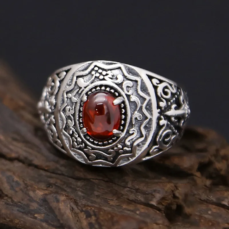 

925 sterling silver Classic Cross Natural stone adjustable Joint Ring Vintage Ring