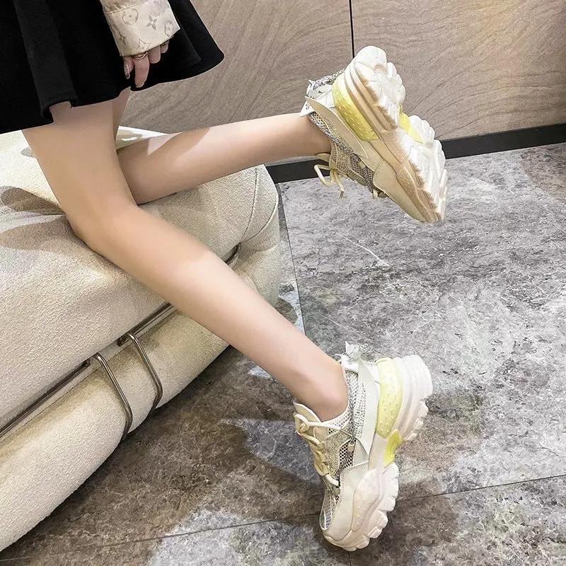 

Chunky Sneakers Woman Vulcanized Shoes 2021 Fashion Breathable Thick Bottom Ladies Trainers Chaussure Femme Platform Shoes Women