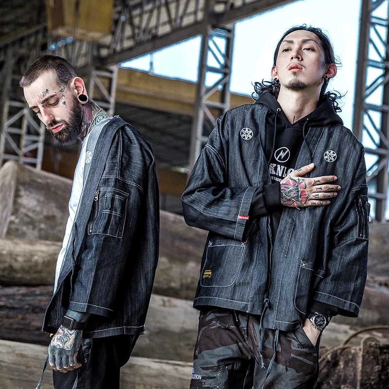 Куртка-кимоно Techwear Мужская кардиган на молнии ветровка в стиле ретро Хай-стрит