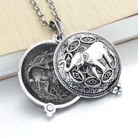 new retro elephant pattern can be opened perfume smell round pendant necklace womens necklace metal pendant accessories jewelry