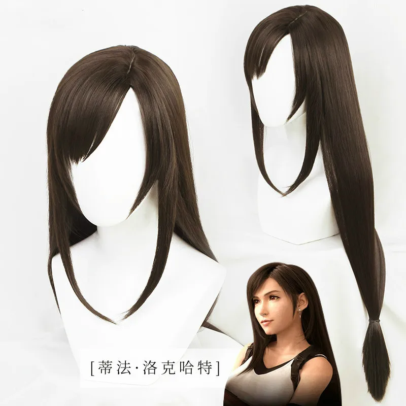 

100cm Brown Straight Side Parting Styled Synthetic Hair Tifa Lockhart Wigs Cosplay Costume Party Halloween Wigs Accessories