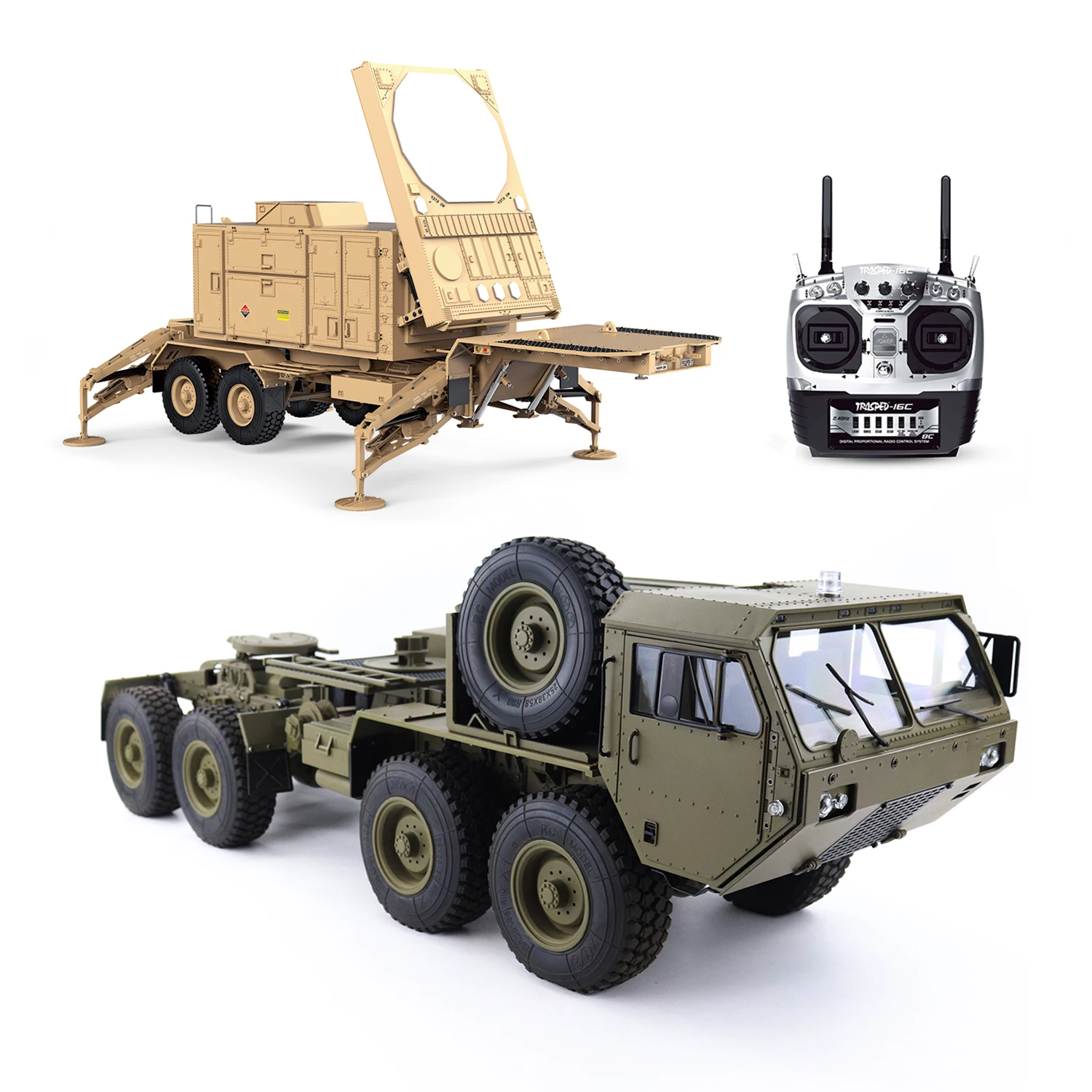 

HG 1/12 военный грузовик P802 Радиоуправляемый автомобиль США радар автомобиль P804 прицеп вращение на 360 ° DIY модель грузовика комплект игрушек дл...