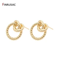 2022 korean fashion copper with 14k gold plated twist ring earrings handmade diy jewelry earrings accessories 925 silver needle