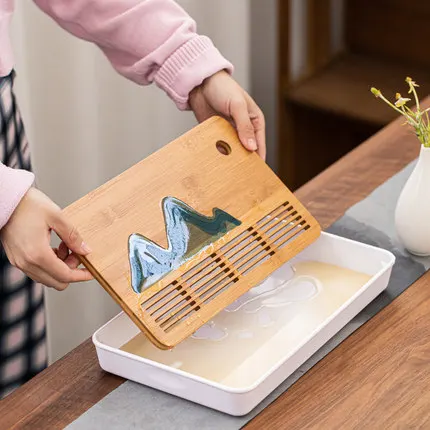 Бамбуковый поднос для чая 1 шт. дренажа хранения воды набор кунг-фу комнатная