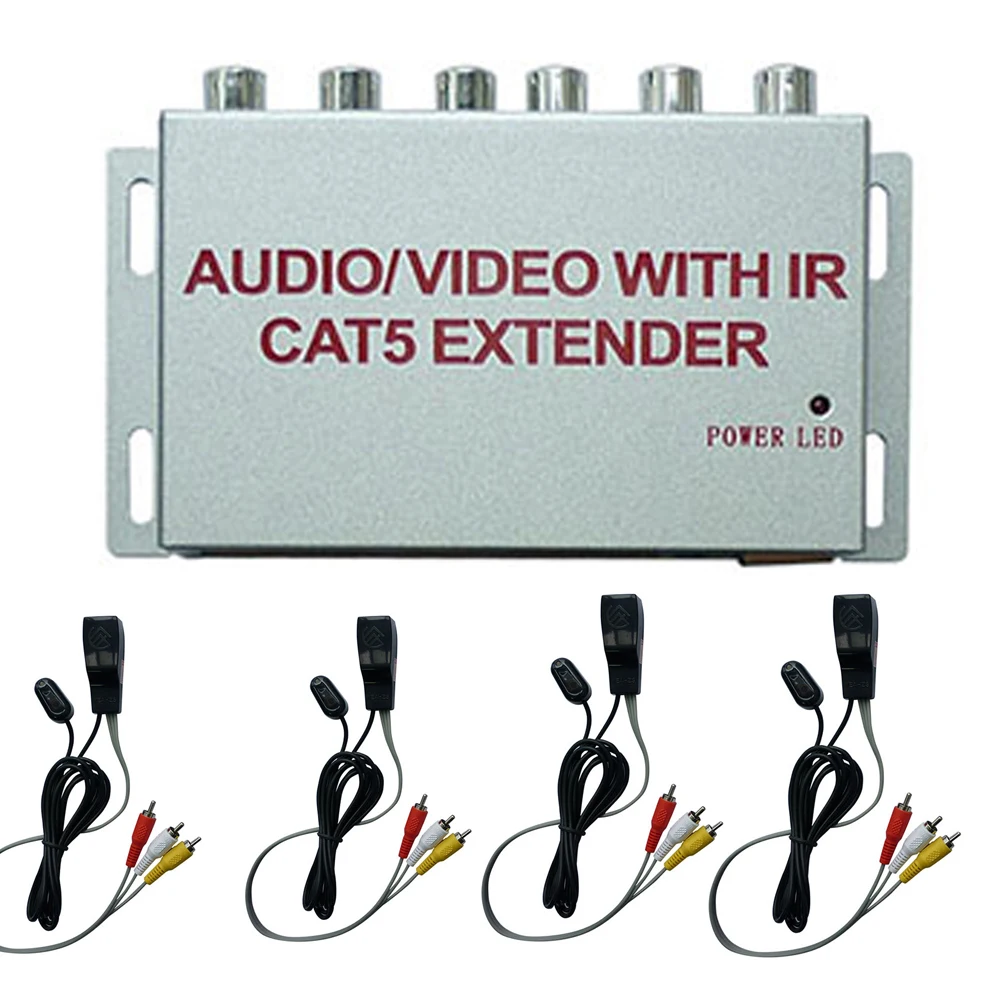

4-port AV extender Splitter IR amplifier composite AV RCA 1X4 extender Splitter over cat5e/6 cable up to 100m for STB TV DVD