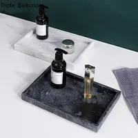1pc Natural Marble Storage Tray Square Shape Desktop Cosmetic Holder Kitchen Organizer Bathroom Wash Supplies Storage Trays