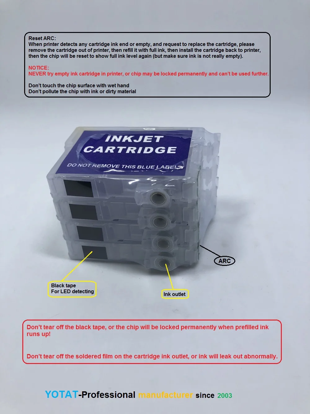 

YOTAT 603XL Refillable Ink Cartridge T603 T03A1-T03A4 for Epson XP-2100 XP-2105 XP-3100 XP-3105 XP-4100 XP-4105 WF-2810 WF-2830