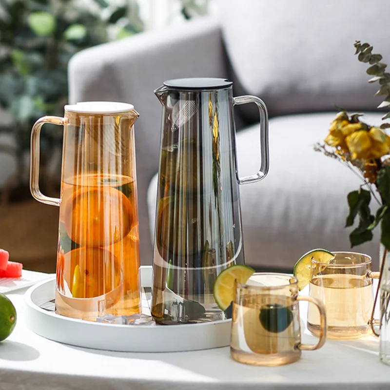 

Чайник из янтарного стекла, 4 чашки в комплекте, стеклянная чашка, домашняя посуда для напитков, Набор чашек для воды, термостойкий стеклянный чайник, бутылки для воды
