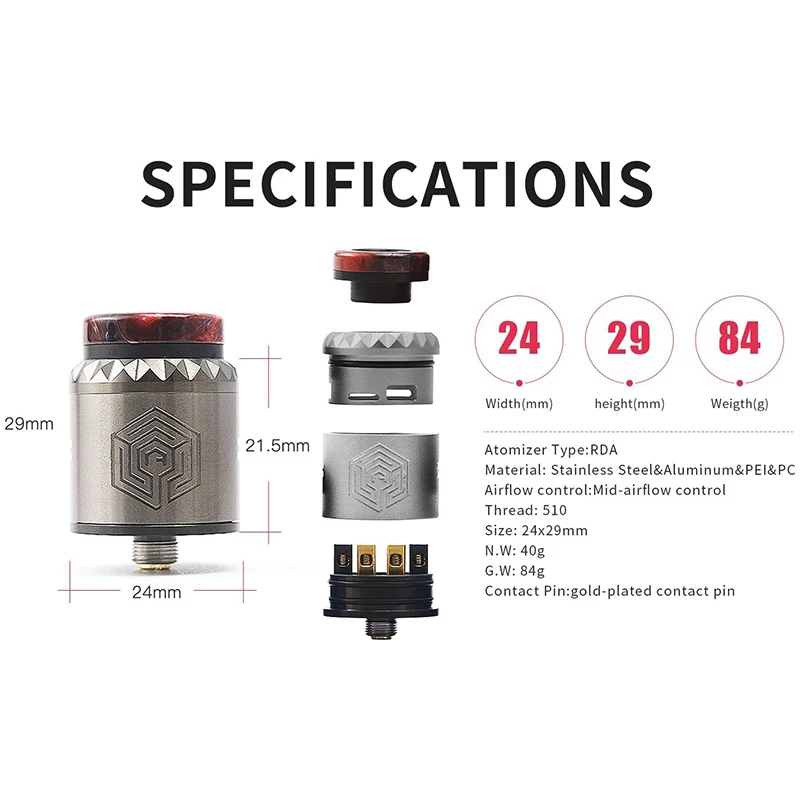 Испаритель Advken Artha V2 RDA 24 мм с капельным наконечником 810 PEI для электронной