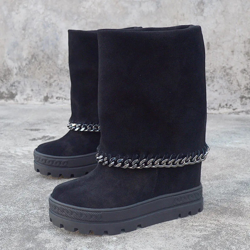 Сапоги женские кожаные увеличивающие рост до середины икры 8 см | Обувь