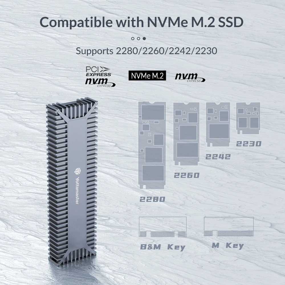 Yottamaster Aluminum M.2 NVMe SSD Enclosure Adapter USB 3.1 Gen 2 (10 Gbps) SSD External Enclosure for M.2 PCI-E NVMe SSD-[SO1]