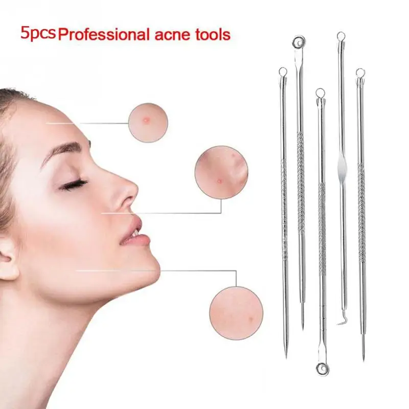 5pcs/set Stainless Steel Acne Needle Pimple Blackhead Squeeze Needles Kit Extractor Removal Acne Tool Pimple Remover Beauty B2I5