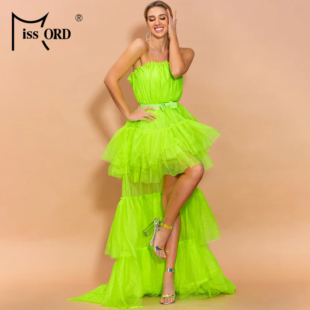 

Missord 2021 Women Sexy Off Shoulder Mesh Long Dresses Female Bow Backless Sexy Maxi Dress FT19570