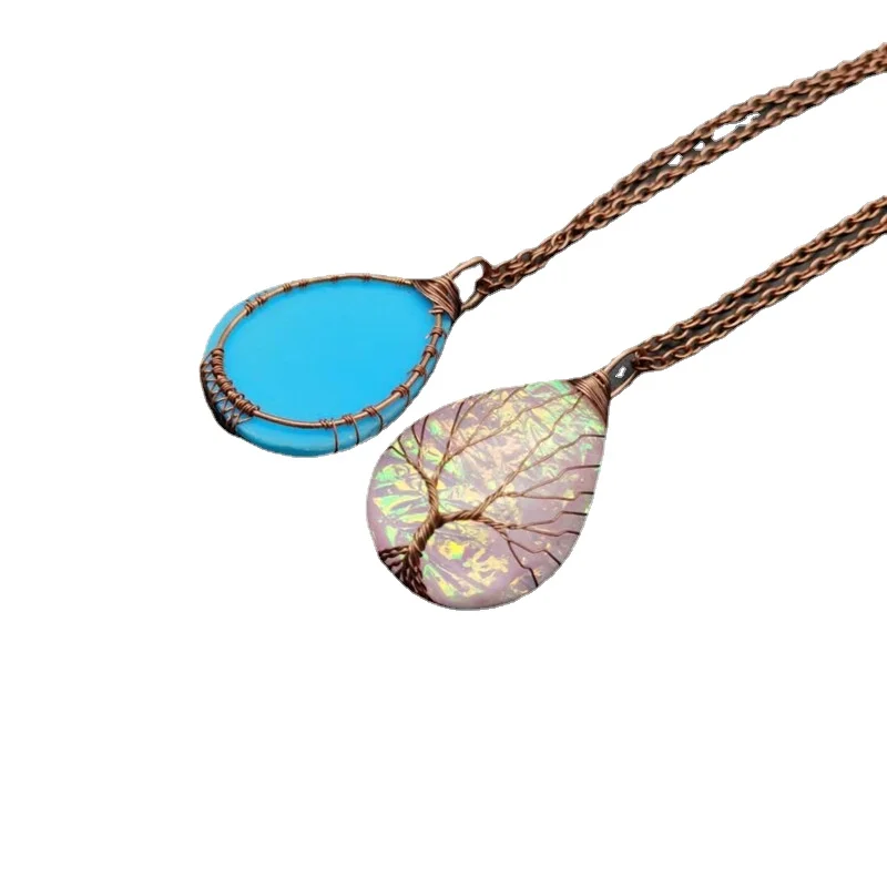

Vintage Copper Wire Wound Life Tree Pendant Necklace Resin Charm Energy Exoticism Classical Necklaces Women Girl Party Jewelry
