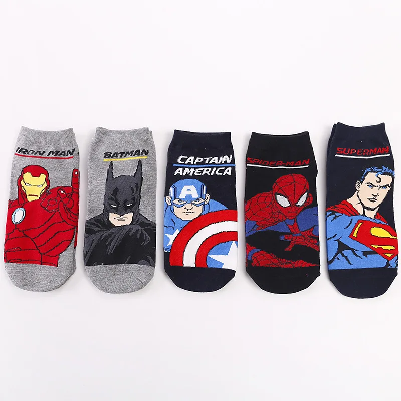 Для мужчин с короткими рукавами милые смешные забавные носки герой Marvel, носки с героями мультфильмов Железный человек Капитан Америка носки Повседневное летние носки с рождественским рисунком, прямая