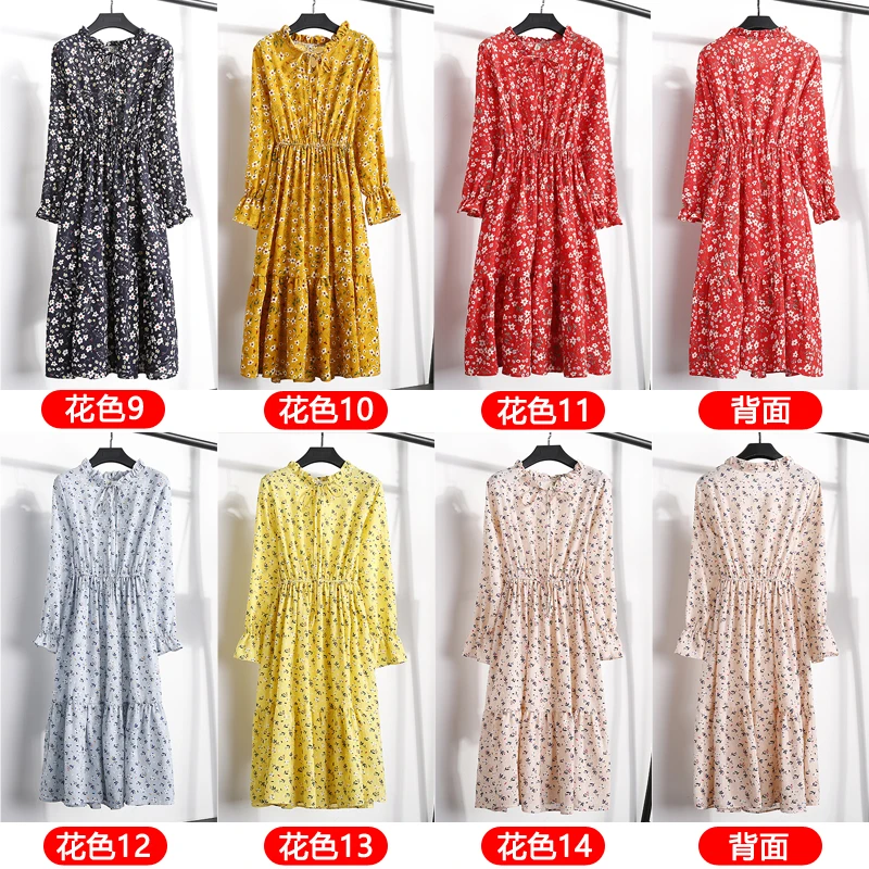 Осень 2019 женские повседневные платья милое шифоновое платье с цветочным принтом