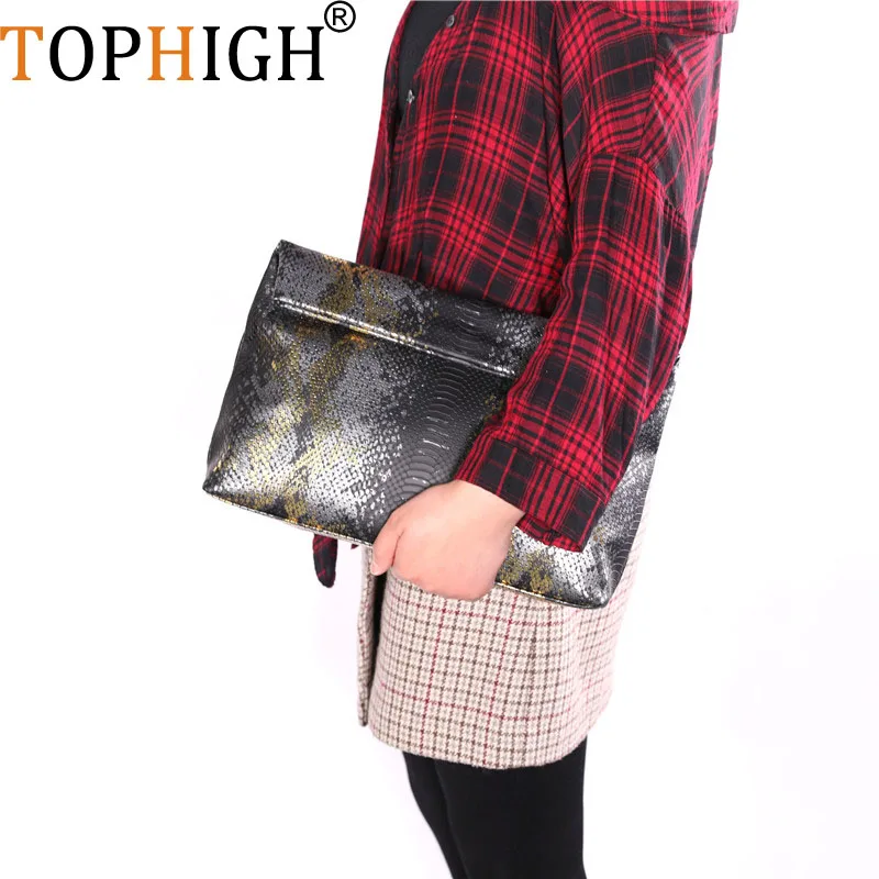 

TOPHIGH Luxury Brand Designer Women Ostrich Pattern Leather Bag Fashion Gril Summer Python Pattern Tote Clutch Bags for Party