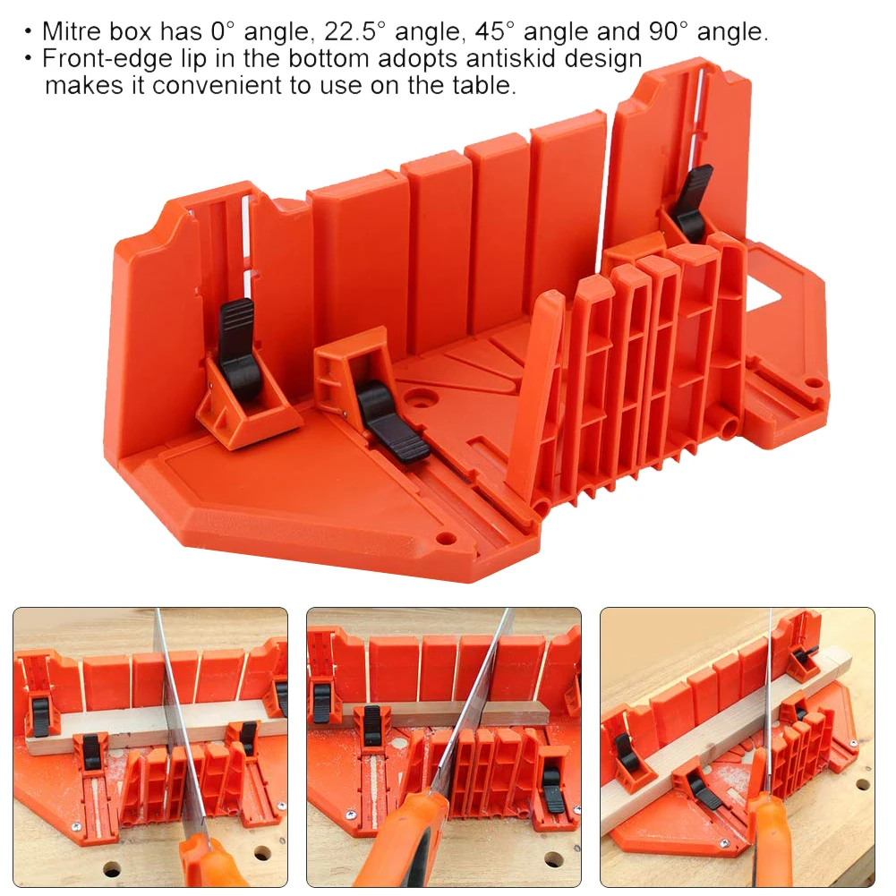 

Mitre Saw Box Precision Hand Mitre Box Woodworking Orange Mitre Box with Angle Groove Types Double-Sided Teeth Saw Box
