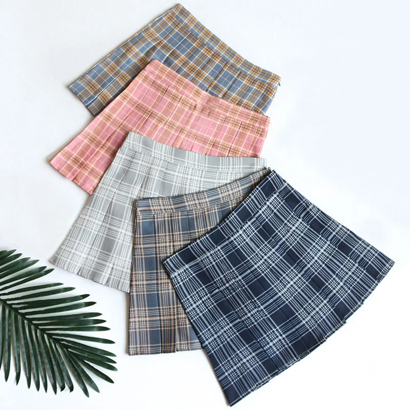 

Sport Women Girls Plaid Short Dress High Waist Pleated Skater Tennis School Skirt Uniforms With Inner Underpants For Badminton