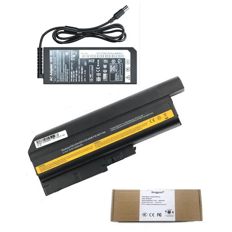 6600mAh 9 Cell 92P1133 42T4619 42T4511 Laptop Battery + 20V 4.5A AC Charger for IBM LENOVO ThinkPad T60 T60P T61 R60 R61 Z60
6600mAh 9 Cell 92P1133 42T4619 42T4511 Laptop Battery + 20V 4.5A AC Charger for IBM LENOVO ThinkPad T60 T60P T61 R60 R61 Z60