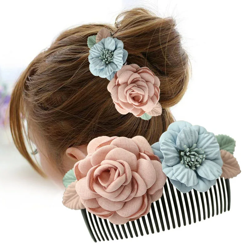 

Korean Style Hair Inserting Comb Bangs Comb Flower Ball Head Set Hair Accessories Elegant Lady Head Accessories