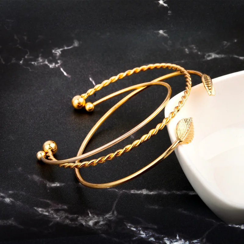 Золотые бусины листья браслеты из трех частей браслет на запястье массивные