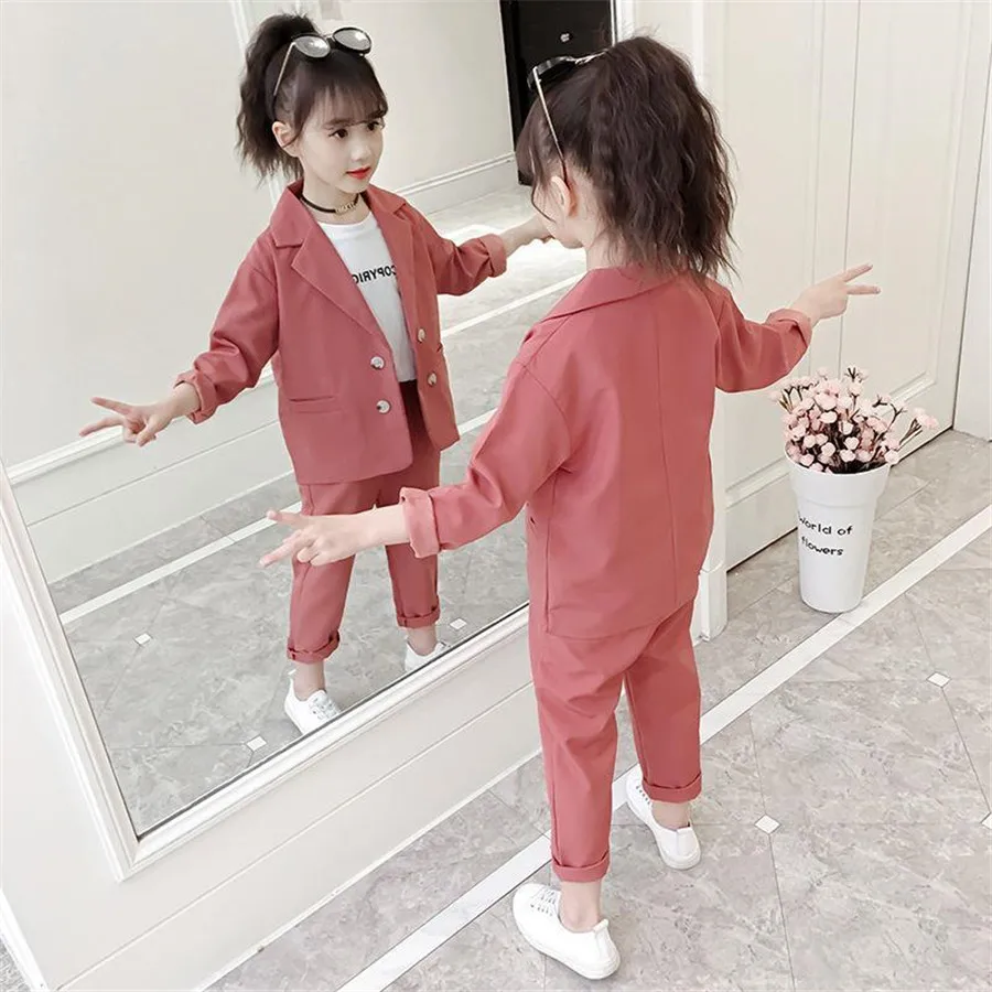 Костюм спортивный детский осенний из куртки и штанов для девочек-подростков |