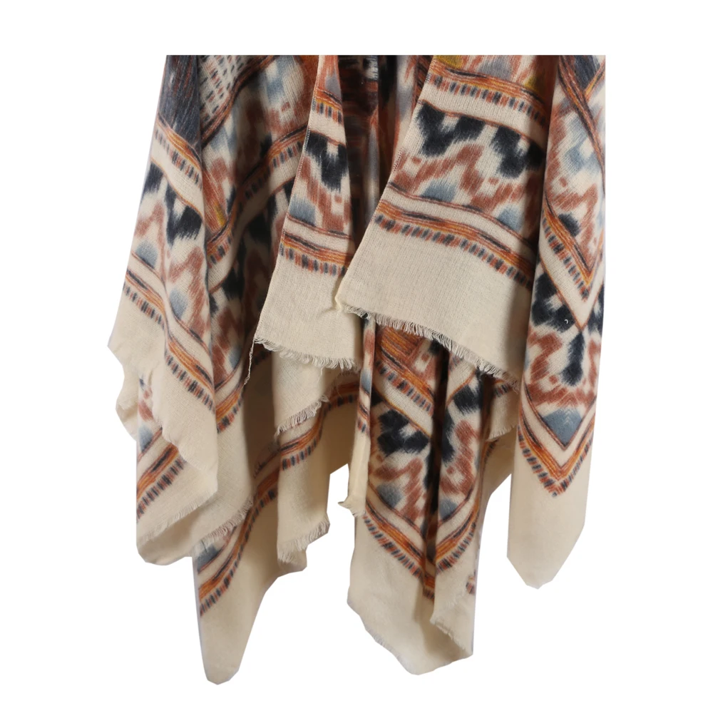 Bohemian Style Warm Women Poncho Scarf Blanket For Winter Cashmere Pattern Wraps And Knitted Geometric Female Pashmina Shawl