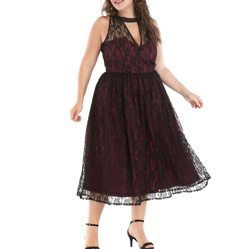 Женское винтажное кружевное платье без рукавов на пуговицах|Женские платья| |