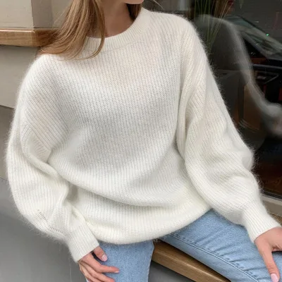 

2021 Autumn And Winter New Sweater Women Round Neck Solid Color Thickened Knit Sweater Top Women Long-Sleeved Loose Pullover