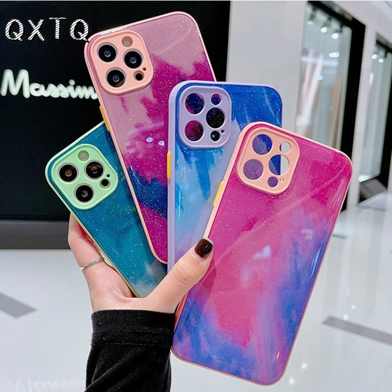 

QXTQ New Epoxy Water Color Protective Case Phone Case For IPhone 7 8 11 12 S SE X Xs Xr Plus Pro Max Mini Cover Cell