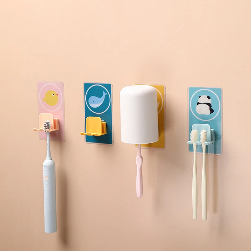 

Cute Cartoon Toothbrush Holder Wall-mounted Punch-free Toothbrush Holder Waterproof Bathroom Accessories Toothbrush Rack
