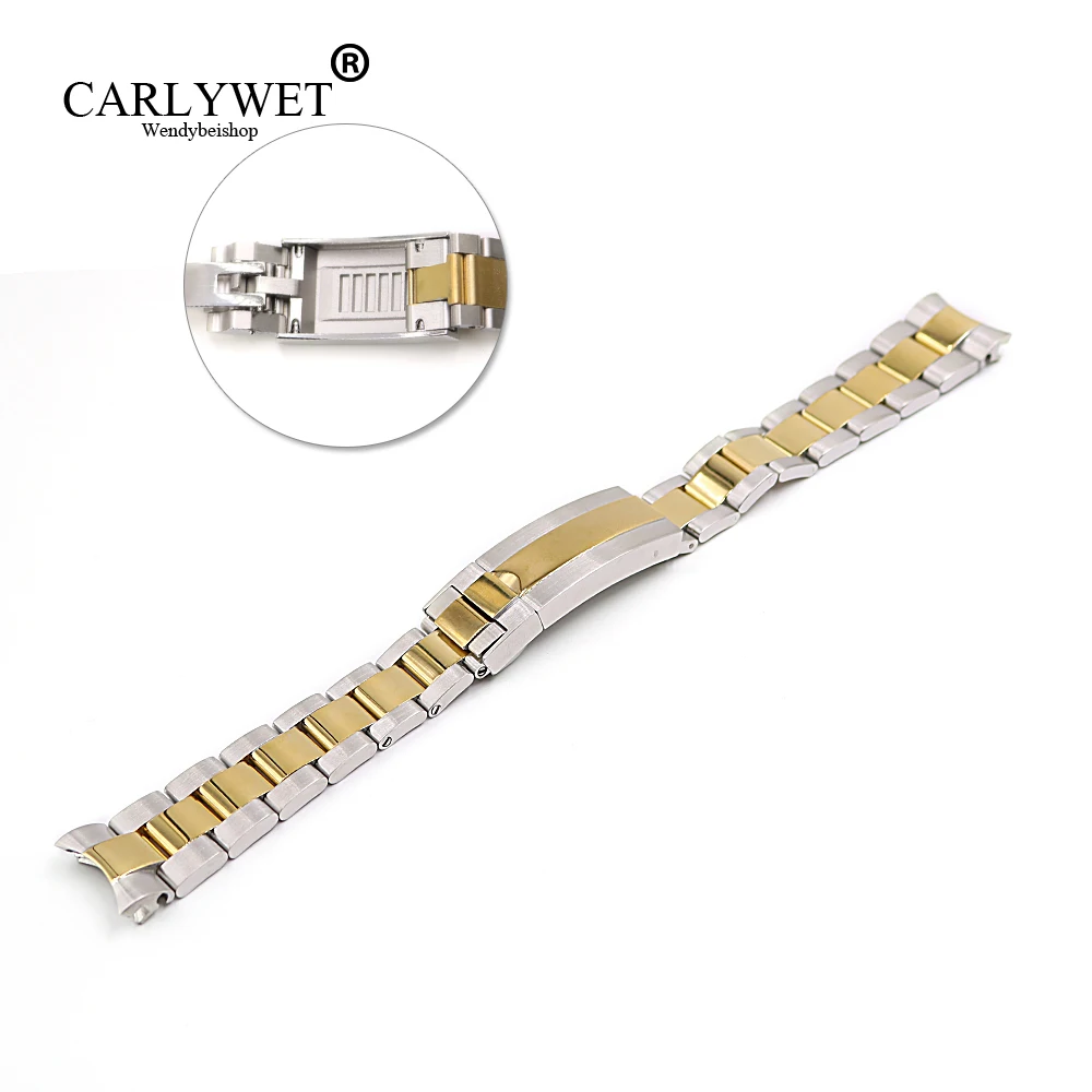 

CARLYWET 20mm Middle Gold Stainless Steel Solid Curved End Screw Links New Style Glide Lock Clasp Steel Watch Band Bracelet