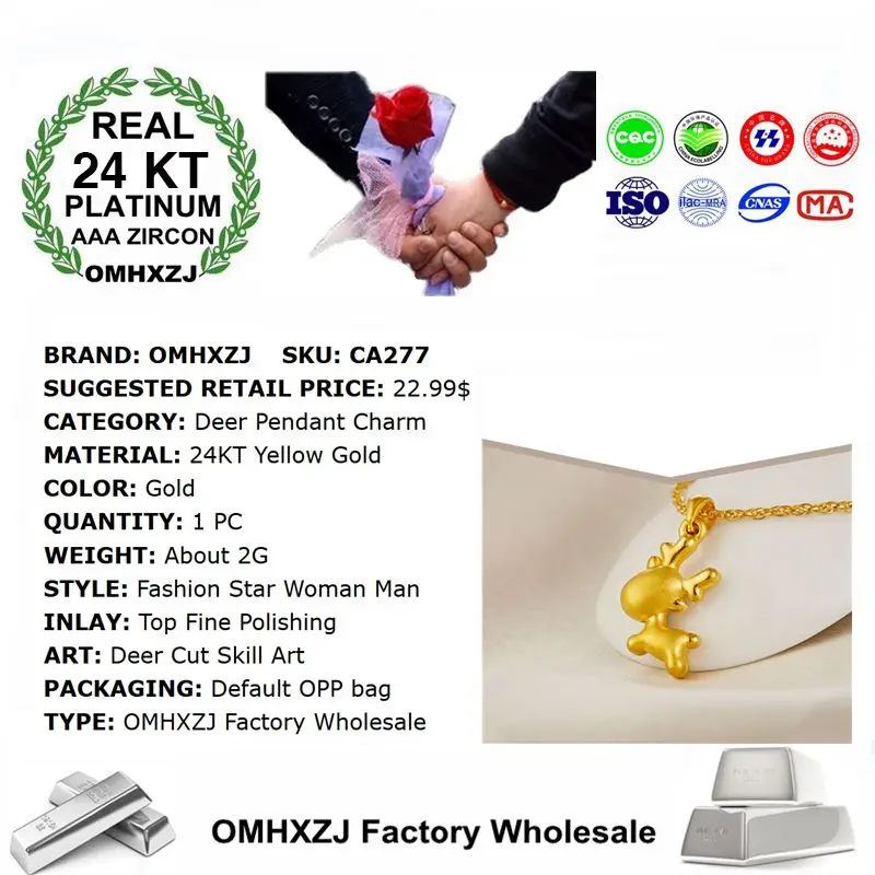 Ожерелье OMHXZJ из желтого золота с подвеской для женщин и мужчин подарочное