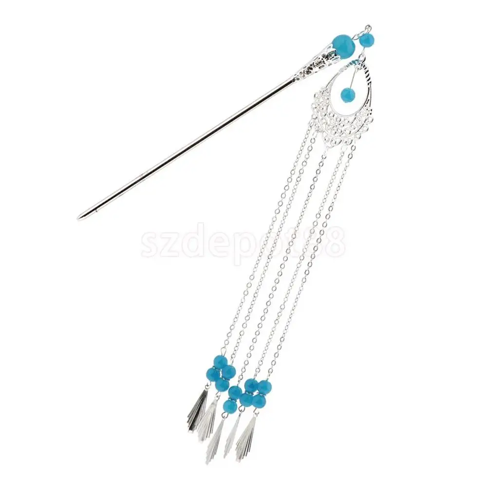 Винтажная Китайская традиционная палочка для волос TASSEL шаль булавка женский аксессуар для волос - Цвет: Sky Blue