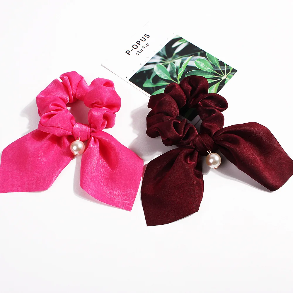 Женские резинки для волос с бантом и жемчугом элегантные эластичные винтажные