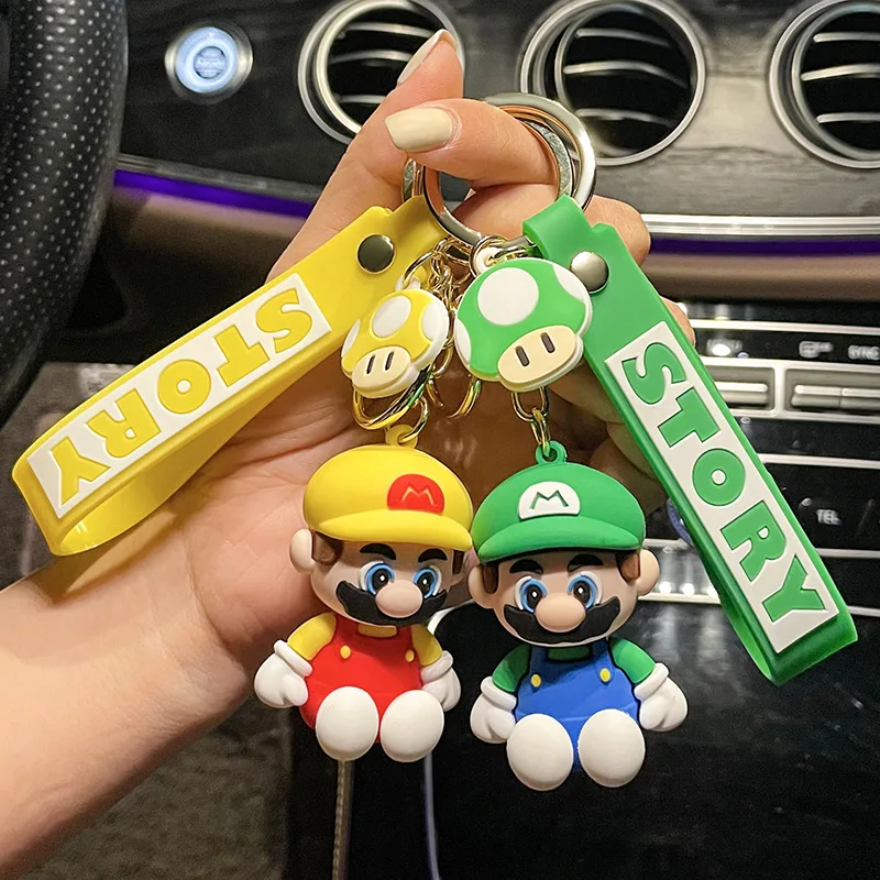 

Bandai Cartoon Mario Key Chain With Drip Glue Lovely Doll Keychain Machine Lovers Bag Pendant Wholesale Keyring Cute Kid Gift