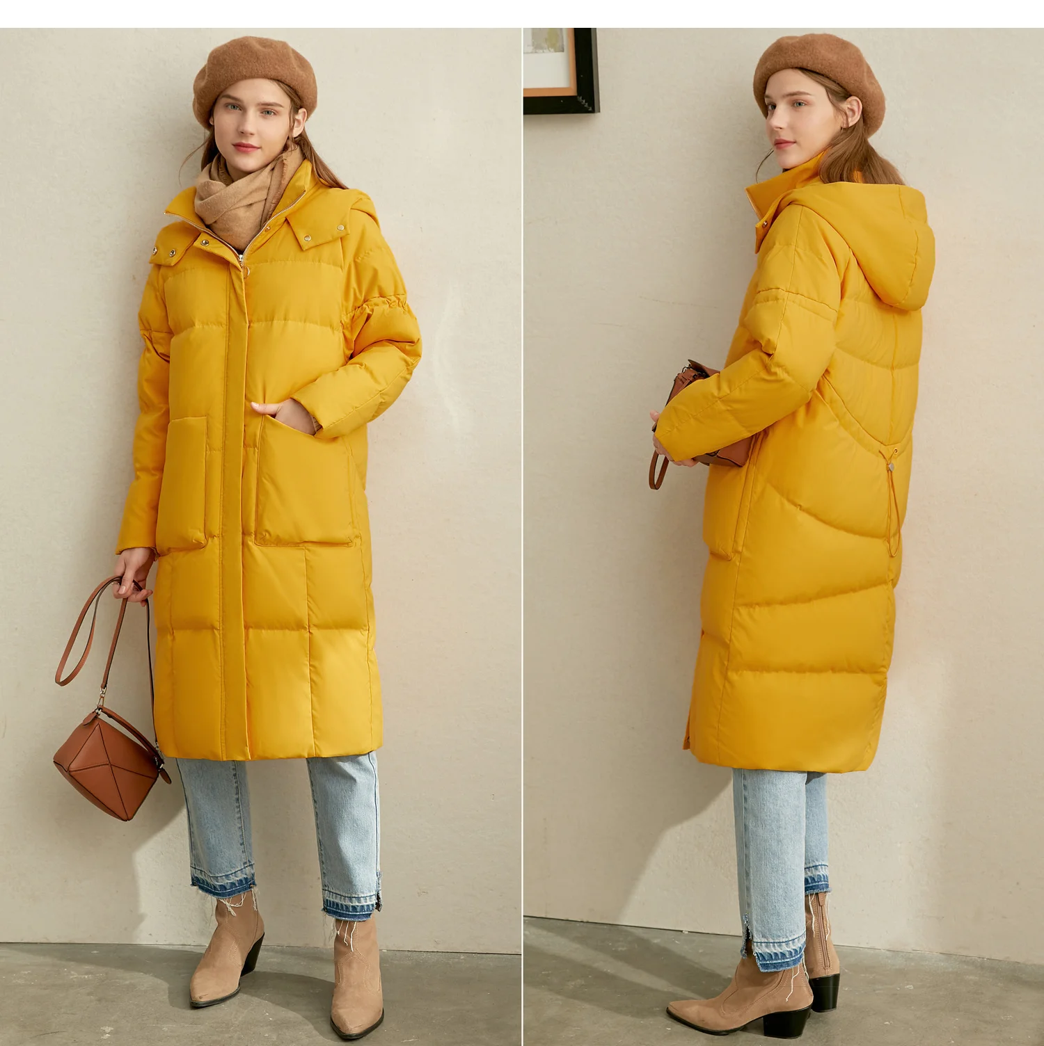 Amii корейской утки из мультфильма пуховик длинный пуховик женская новая зимняя пальто длиной по колена с капюшоном теплые сапоги в молодежном куртка