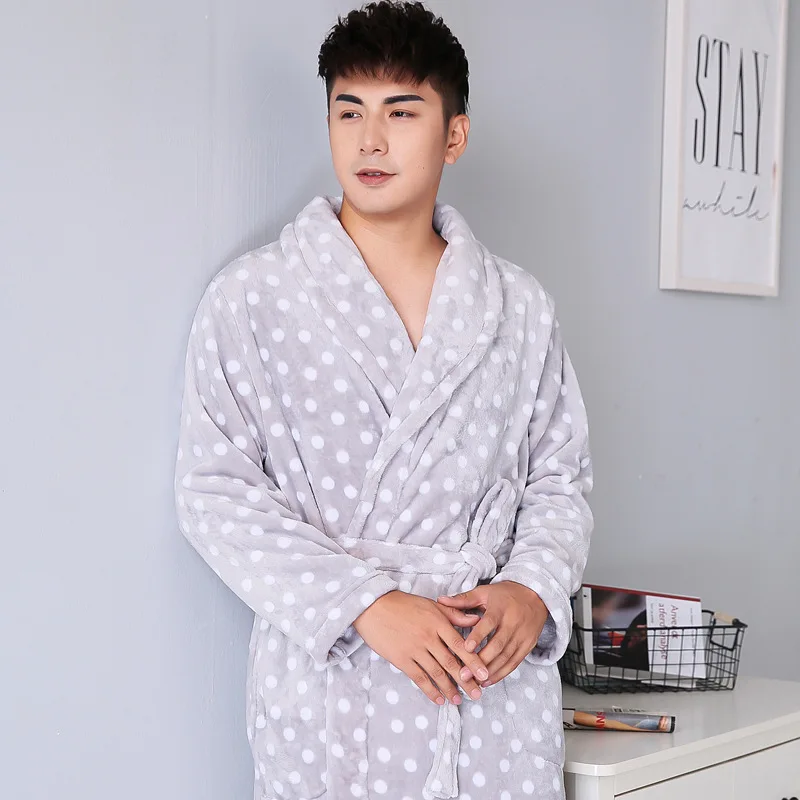 

Flannel Thickened Polka Dot Couple Nightgown Women Coral Gown Men Bathrobe Pajamas Bathrobe Lounge Negligee