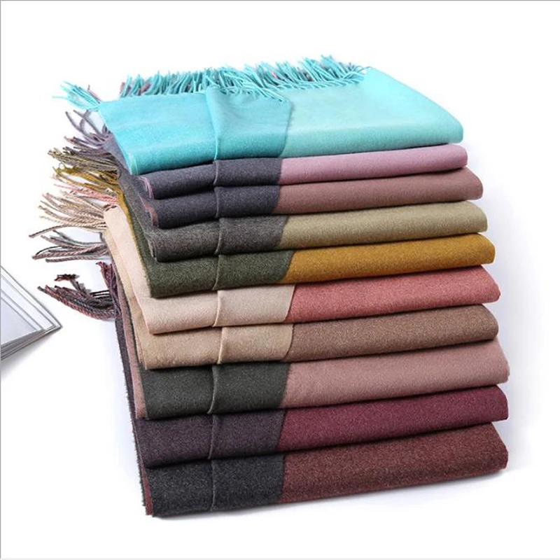 

Winter New Pure Color Soft Women's Double-sided Scarf Tippet Fashion Fine Tassels Cashmere Pashima Long Shawl Scarfs Wrap Warm