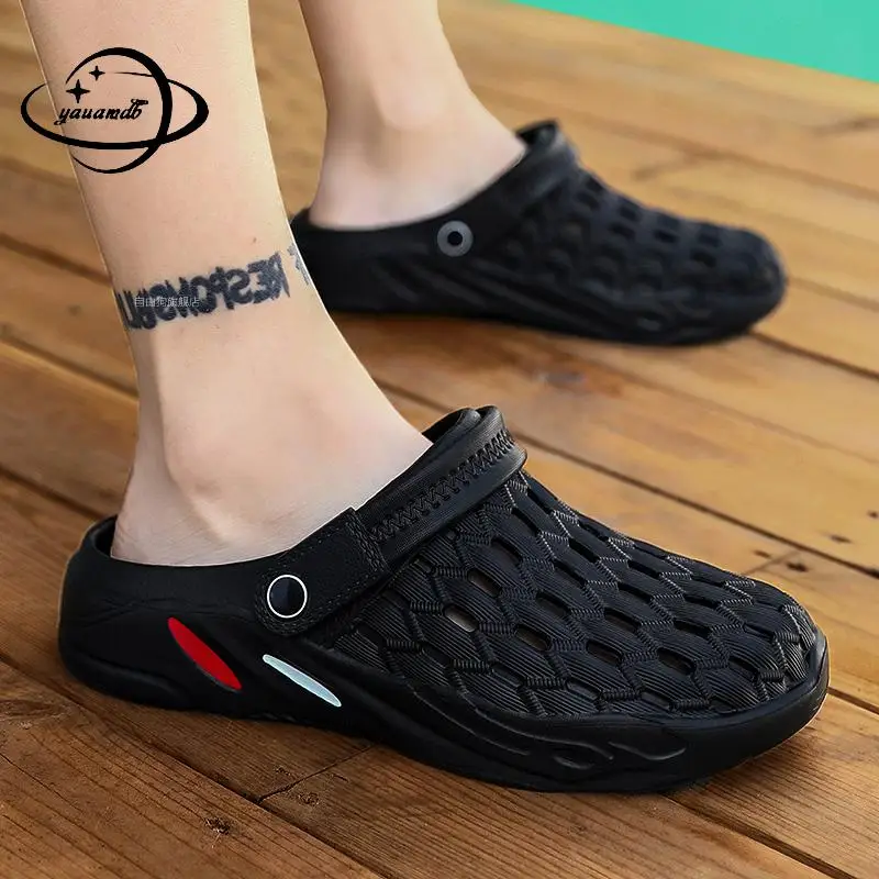 

36-48 Plus Size Mens Mules & Clogs Summer Sandals Slip-On Solid Color Indoor Non-Slip Beach Slippers Male Garden Shoes Hy19