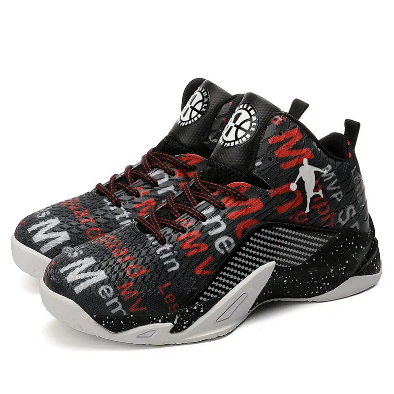 black and red Размер 36-45, парные высокие баскетбольные кроссовки Jordan, Мужские дышащие амортизирующие кроссовки для баскетбола, Нескользящие уличные кроссовки унисекс - Цвет: black and red