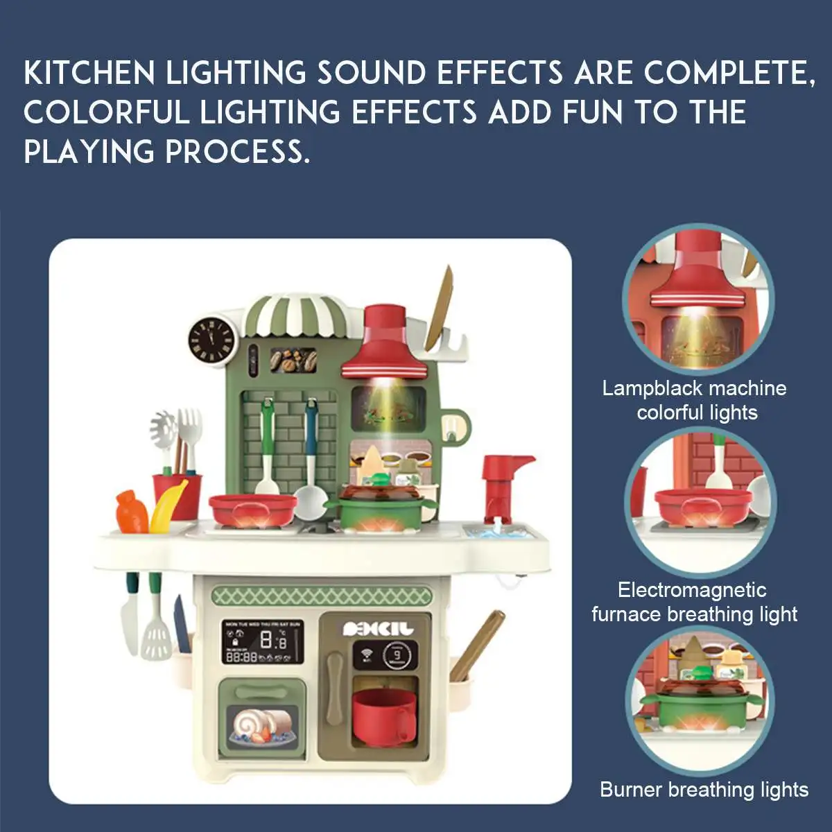 

24Pcs Kids Pretend Play Cooking Table Set Spray Water Dinnerware Simulation Kitchen Toys With Sounds & Lights for Girls and Boys