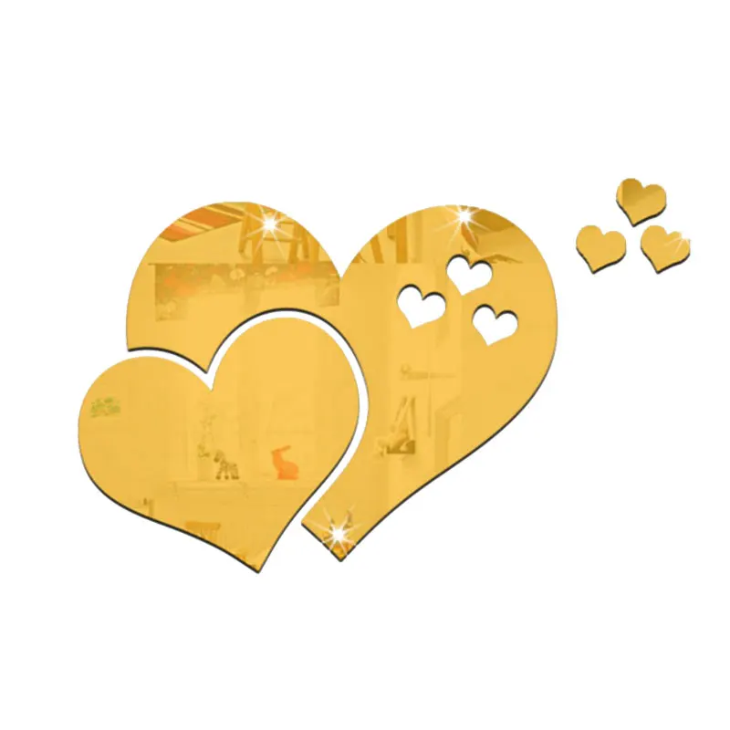 Зеркальные настенные наклейки 3D Love Diy декорация для комнаты съемные сердечки