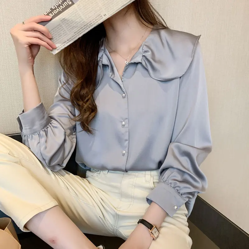 Блузка женская модная рубашка 2020 одежда корейский стиль воротник с листьями