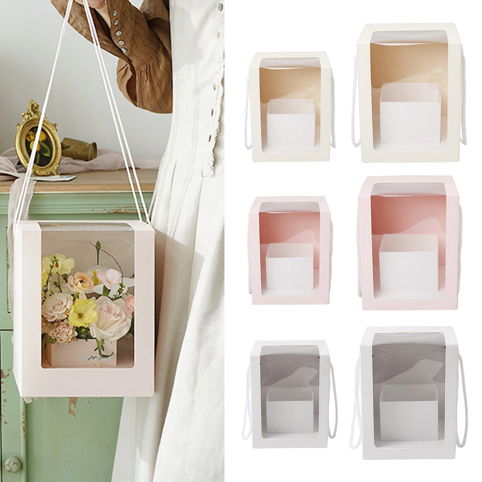 

Квадратные подарочные бумажные коробки с видимым окном, портативные упаковочные коробки для цветов для свадьбы, детского душа, праздника