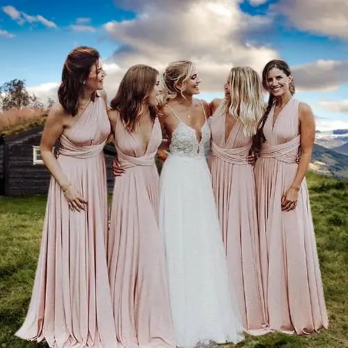 

Pink Backless Bridesmaid Dresses V-neck Long Bridesmaids Girl's Dress Spring Summer Maid of Honor Gowns