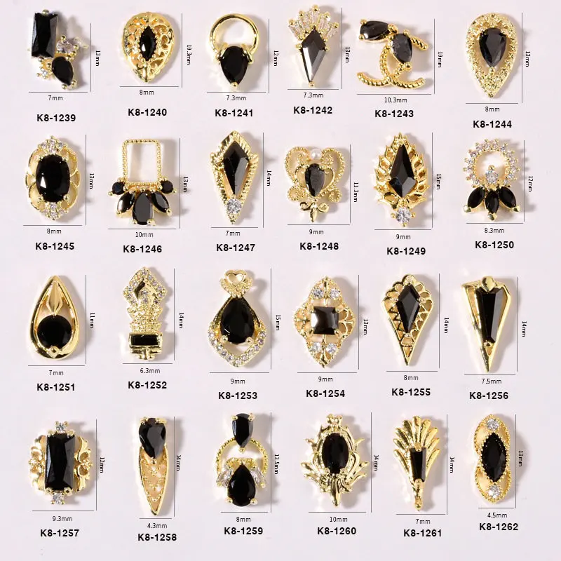 2 шт./лот Роскошные 3d украшения из сплава черного циркона для ногтевого дизайна