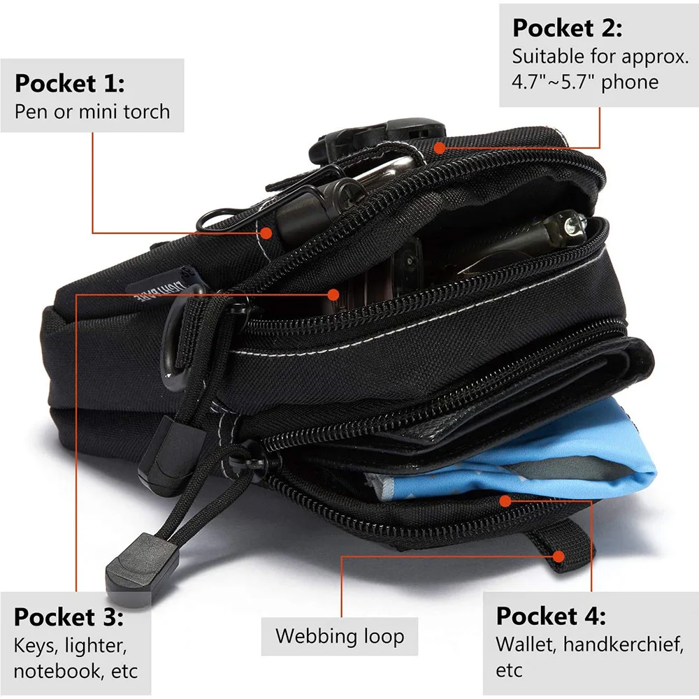 Tactical Pouch Molle EDC/EMT Gear Tool Gadget Belt Outdoor Waist Bag Pocket Organizer with Cell Phone Holster for Smartphone | Спорт и