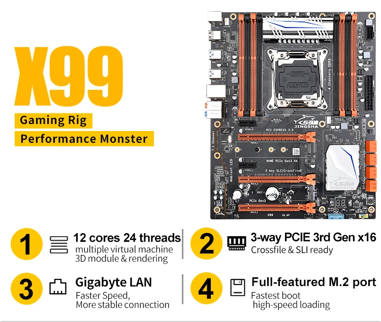 X99 чипсет Материнская плата Intel с LGA 2011-3 гнезда поддерживает процессоры Intel Ксеон E5-2678/2669/2649/2629/2696 v3